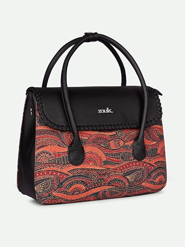 ZOUK Pithora Artistry Abstract Printed Jute Handcrafted Vegan Leather Multicolor Women's Satchel Bag | Ladies Purse Handbag | Double Handle Detachable Strap