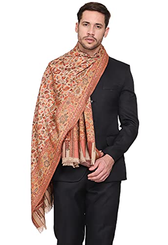 Weavers Villa Men's Kalamkari Design Woven Acro Wool Blend Gents Shawls, Muffler, Stoles for Men (Beige), 100cm x 200cm