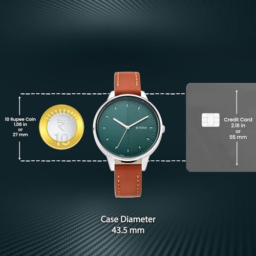 Titan Workwear Quartz Analog Teal Green Dial Tan Leather Strap Watch for Women - 2648SL01