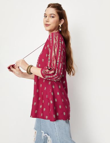 Max Women Printed Tie-Up Neck Tunic (INDIE33006WINE)_XXL