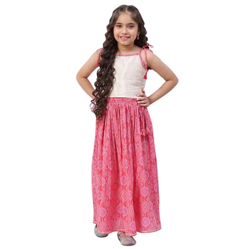BIBA Girls Viscose Flared Printed Lehenga Set(KW5070E_15_Red)