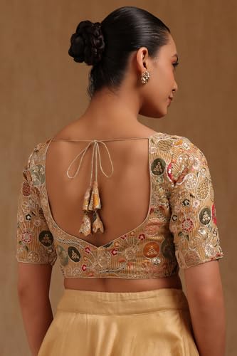 Soch Womens Beige Georgette Embroidered Padded Blouse with Zari