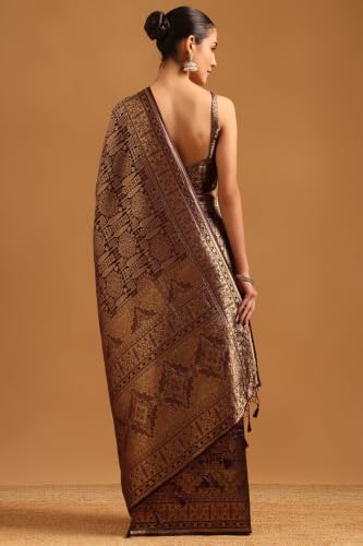Soch Womens Wine Tussar Zari Woven Saree