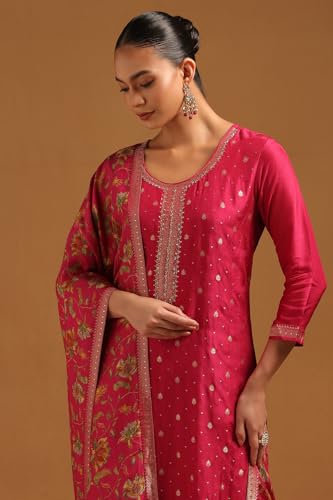 Soch Womens Onion Pink Dola Silk Zari Woven Suit Set With Sequin Details