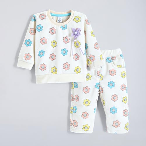 Hopscotch Girls Full Sleeves White 2-Pc Floral Pajama Set for Age (12-18 Months)