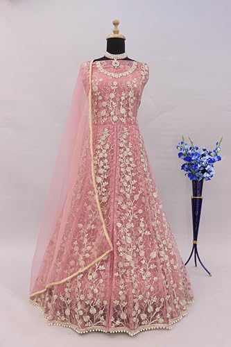 RUDRAPRAYAG Net And Santoon Embroidered Semi Stitched Anarkali Gown With DupattaFor Women