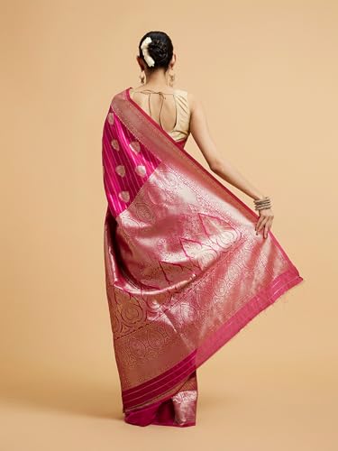 MOHEY Women's Art Silk Paisley Bordered Zari Weave Saree With Blouse Piece(Rani)