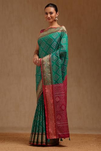 Soch Womens Green Silk Woven Design Saree