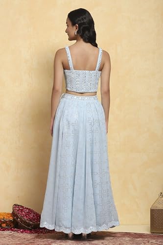 Biba Girls Blue Polyester Embroidered Kalidar Lehenga Set_4-5Y