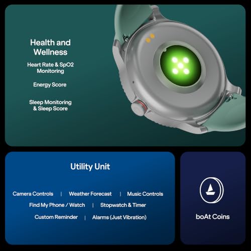 boAt Lunar Discovery – 2026 Edition w/ 1.39" (3.5 cm) HD Display, Bluetooth Calling, Emergency SOS, HR, SpO2 & Sleep Tracking Smart Watch for Men & Women (Mint Green)