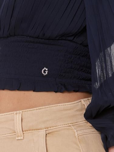 GUESS Blue Polyester Solid Bianca Pleated Top