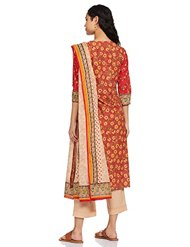 BIBA WOMEN PRINTED NARROW SALWAR KURTA DUPATTA(SKDCHARMING7477_RED_34)