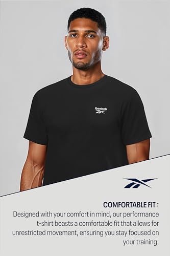 Reebok Men's Black T-Shirt |Training | Motion Athletic Poly Tee | Round Neck | Regular Fit | Half Sleeve | 100% Polyester with Speedwick tech