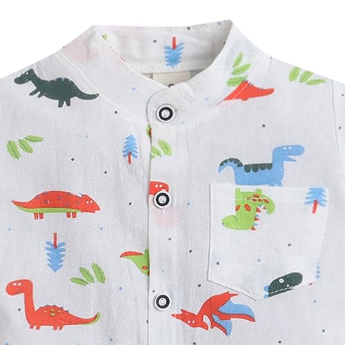 Hopscotch Boys Cotton and Spandex Animal Print Shirt And Shorts Set in White Color For Ages (3-4 Years)