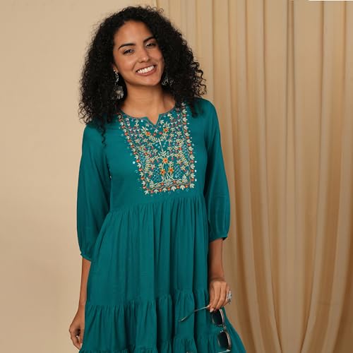 Globus Women Ethnic Dress (GS569745_Green_L)