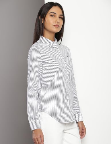 Tommy Hilfiger Navy Blue Cotton Stripes Shirt Collar Full Sleeves Relaxed Fit Women Shirt (F23HWWT016) Size-XXL