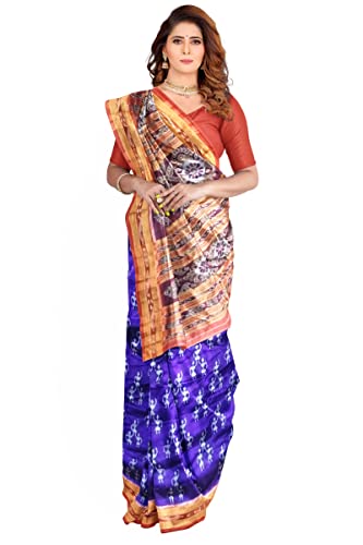 BTHIKIRI Odisha Sambalpuri Handloom Ikat Traditional Women's Pure Khandua Silk Saree Without Blouse (Navy Blue,Red, BTHI 5410)