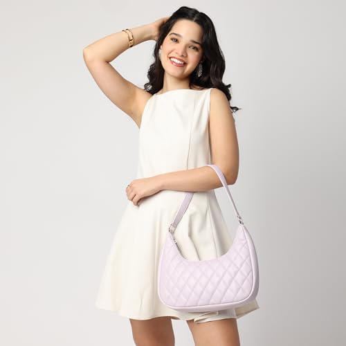 Fastrack Quilted Crush Shoulder Bag | Faux-Leather Women’s Bag | Zipper Closure with Silver Strap Accents & Utility Pockets | Gifts for Women