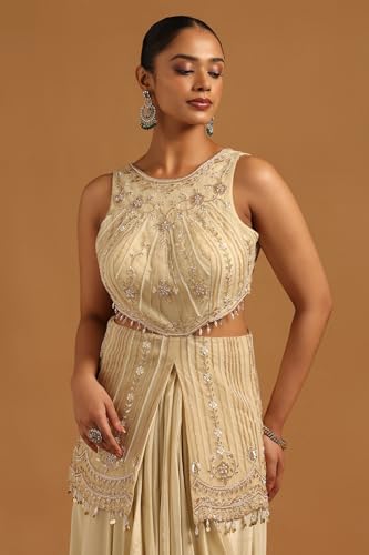Soch Womens Beige Net Ready to Wear Saree