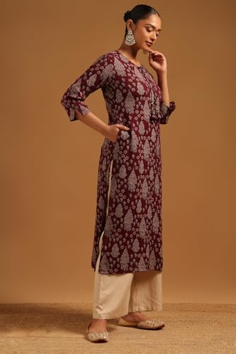Soch Womens Wine Rayon Ethnic Motif Kurta