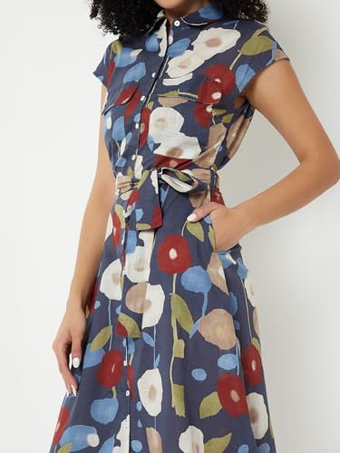Max Women Printed Midi Dress(Blue_S)
