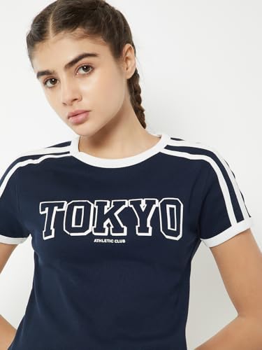 Max Women Printed Sports T-Shirt (Blue_XL)