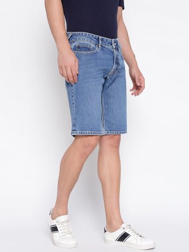 GUESS Sonny Blue Solid Mid Rise Regular Fit Denim Shorts