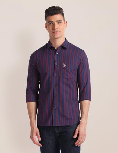 U.S. POLO ASSN. Mens YD Oxford Stripe FS Shirts (USSHTO2145_Red_2XL)