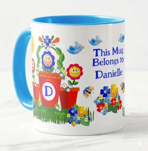 Stellaire Personalized Kids Mug – Custom Name & Alphabet - Mug for Kids – Gift for Boys – Birthday Gift & Return Gift for Children (11 oz, Blue/White)