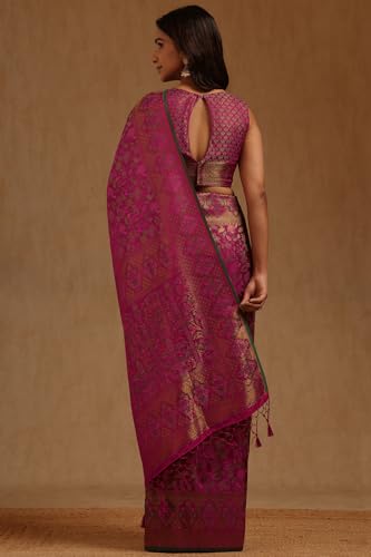 Soch Womens Magenta Tussar Floral Woven Design Saree