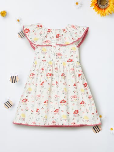 Max Girls Printed A-line Dress(Off White_3-4 Y)