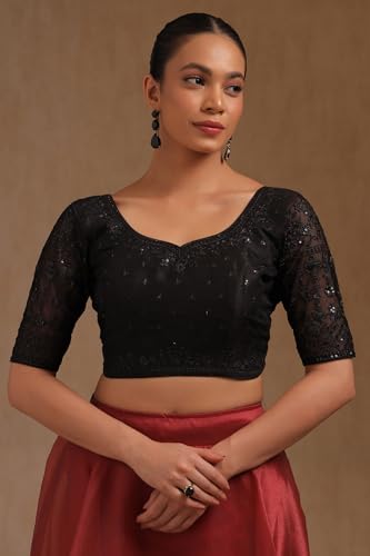 Soch Womens Black Tussar Embroidered Padded Blouse with Sequins
