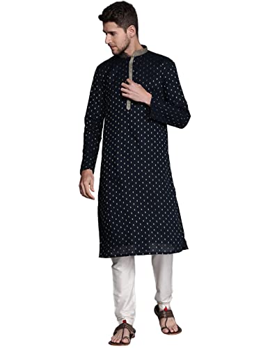 Manyavar Kurta Set For Men, Full Sleeves Mandarin Collar Ethnic Kurta Set For Engagement, Wedding, Party Solid (Blue, 2XL)