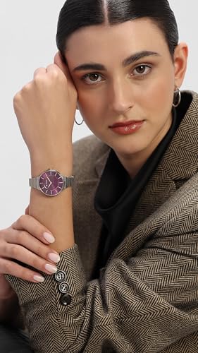 Titan Aura Quartz Analog Purple Dial Stainless Steel Strap Watch for Women-95245KM01