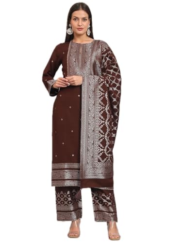 AFSA Women's Acro Wool Woven Unstitched Suit and Dupatta(INAYAT-346-29-COFFEE)