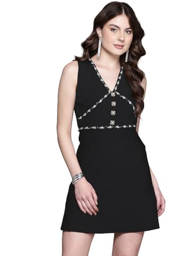 Label RITU KUMAR Black Morgane V Neck Solid Dress