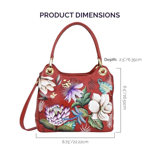 Anuschka Women’s Hand-Painted Genuine Leather Satchel With Crossbody Strap - Crimson Garden