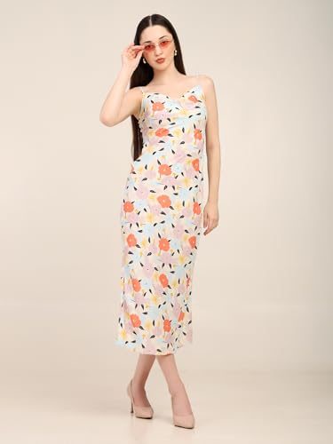 7OUNCE Women's Printed Bodycon Cowl Neck Dress - Adjustable Straps & Side Zipper Closure in Soft Crepe Fabric Multicolour