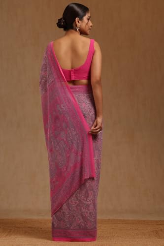 Soch Womens Fuchsia Georgette Paisley Print Saree