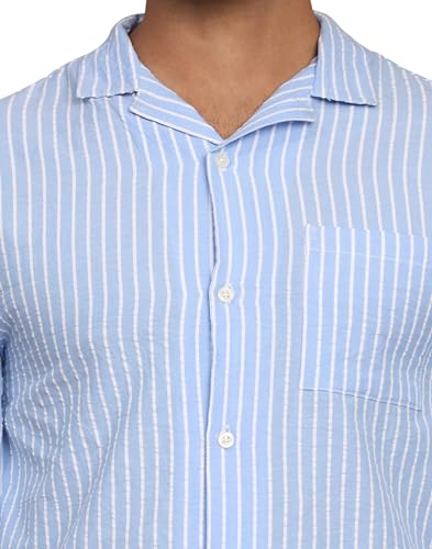 B STORIES Men's 100% Cotton Full Sleeve PJ Set - Blue Stripes Checkered Nightwear Set MWWPJ-001-24031 | Soft Loungewear | Comfortable Sleepwear | Stylish Casual Home Wear Shirt & Pant (2XL)