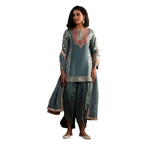 Biba Women's Viscose Kurta Set (SKDBNRSVO30775AW25ERBL_Earthy Blue