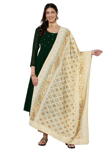 MUFFLY Georgette Lucknowi Dupatta with Gotta Patti Work | Dupatta for Women's | Golden Gota Patti Work | Lucknowi Fabric | Perfect For Ethnic Wear & Casual Wear | 2.5 Meter | Mustard Color |