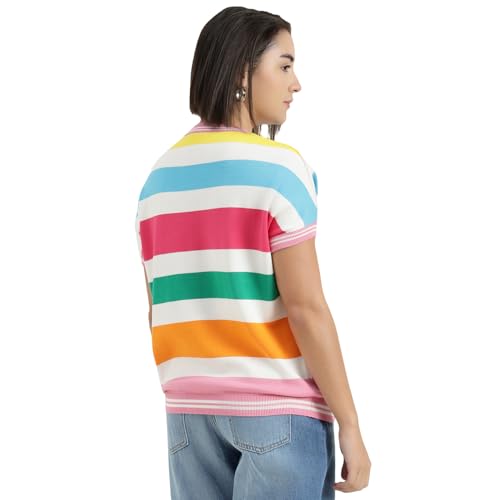 United Colors of Benetton Round Neck Striped Sweater (Size : L) - 26P1KDPW1282I901 Multicolour