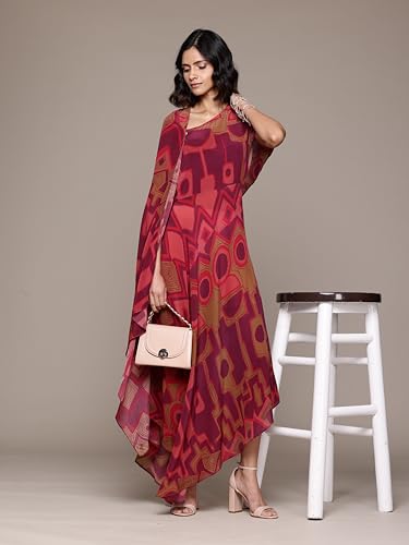 Ritu Kumar Round Neck Half Sleeves Long Dress Pink