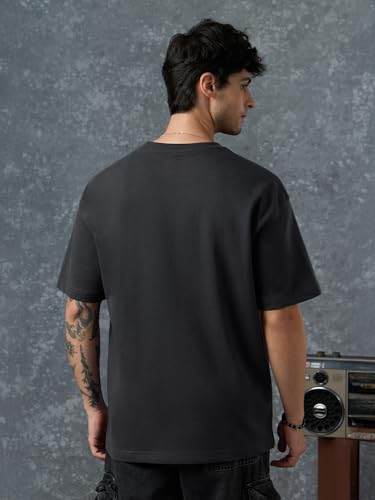 The Souled Store Deadpool: The Degenerate Men and Boys Short Sleeves Round Neck Grey Embellished Casual Lightweight Drop Shoulder Streetwear Trendy Oversized T-Shirt