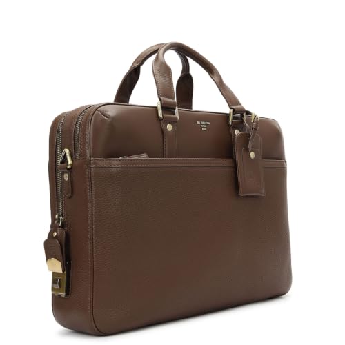Da Milano Leather Laptop Bag for Men & Women | Textured Leather Laptop Messenger Bag | Ideal for Office Purpose | Fits Upto 15" Laptop - Mocha Brown