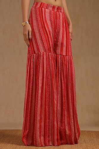 Soch Womens Red Chinon Bandhani Print Suit Set With Zardosi