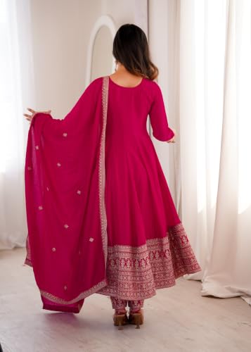 Leeli Peeri Desigenr Vichitra Silk Embroidery Work Anarkali Kurta Set With Dupatta.