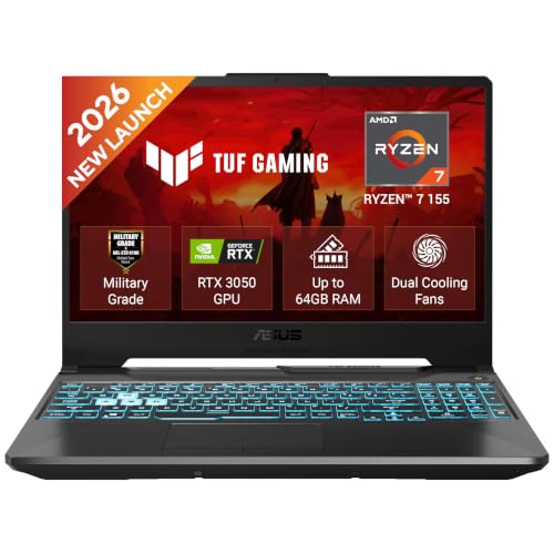 ASUS TUF A15 (2026),AMD Ryzen 7 155, RTX 3050-4GB, 16GB RAM (Upgradeable), 512GB SSD, FHD, 15.6"(39.6 cm),Windows 11, M365 Basic(1Y),Office 2024, Graphite Black, 2.3 Kg, FA506NCG-HN443WS,Gaming Laptop