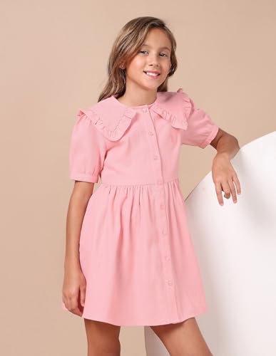 U.S. POLO ASSN. Kids Regular fit Cotton Short Sleeves Round Neck Dresses (UGDRS0425_Pink_13-14Y)